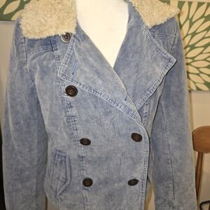 Giacca Blue Corduroy Jacket with Cream Collar